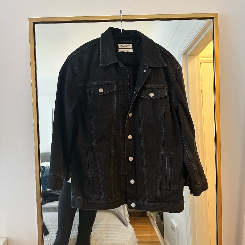 Oversized Washed Black Denim Jacket